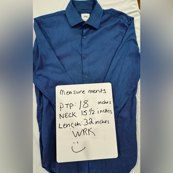 WRK Men’s Shirt Dress Shirt Button Down 100% Cotton Blue White Size Neck 15.5 - Picture 8 of 8